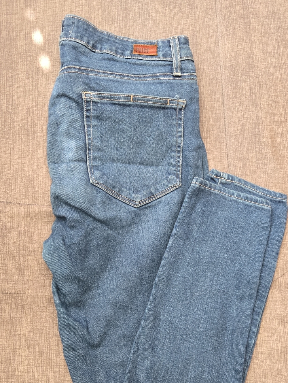PAIGE Blue Denim Jeans with Leather Patch